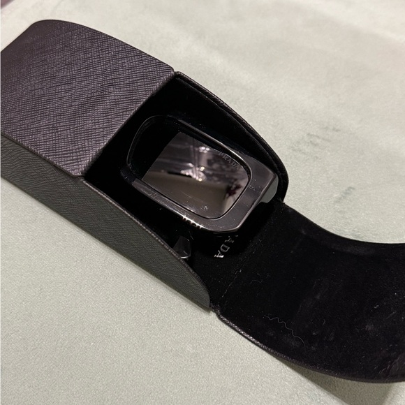 Prada Glossy Black Logo Rectangular Sunglasses - Picture 8 of 10